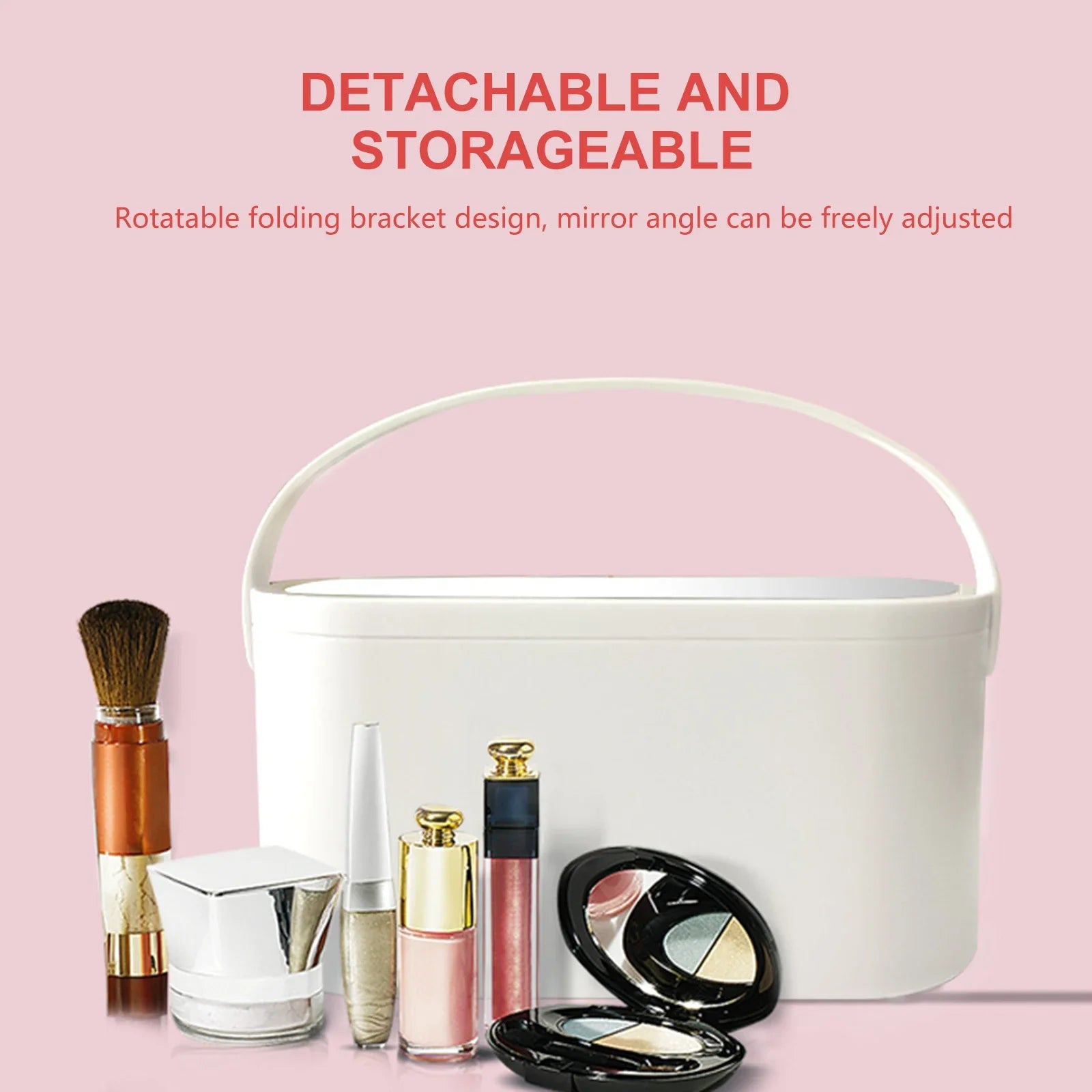 Portable Makeup Organizer with Mirror and LED Light Waterproof Cosmetic Storage Box Makeup Bag for Women and Girls