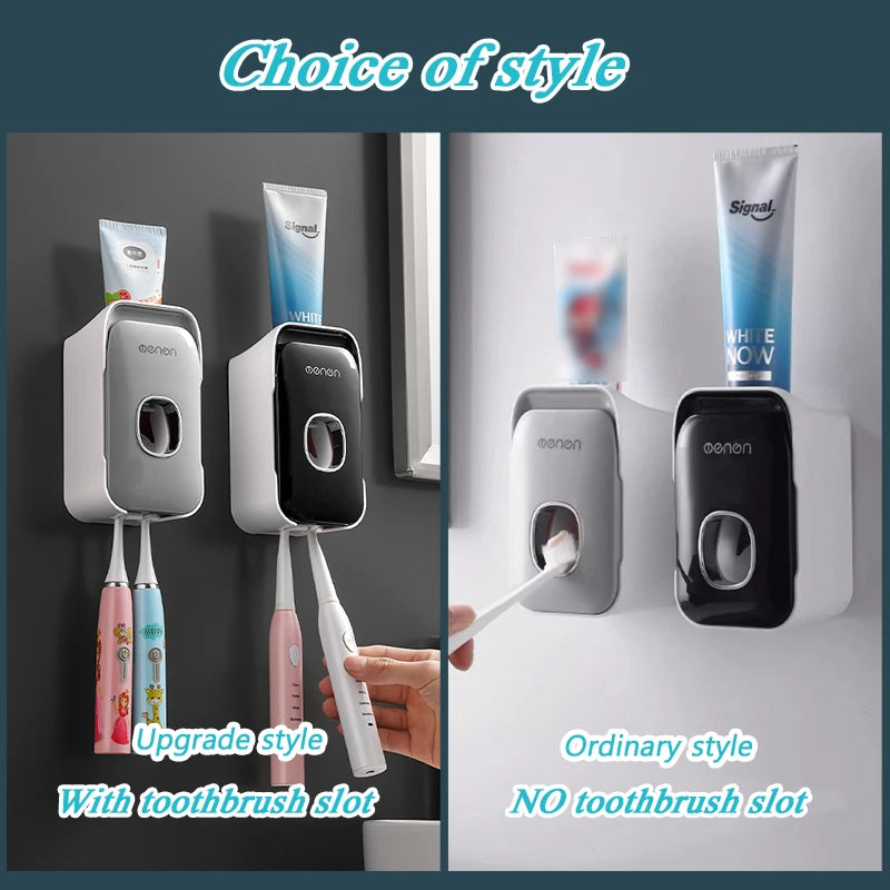 Automatic Toothpaste Dispenser Wall-Mounted Bathroom Toothpaste Squeezer Punch-Free Toothbrush Holder Rack Bathroom Acces