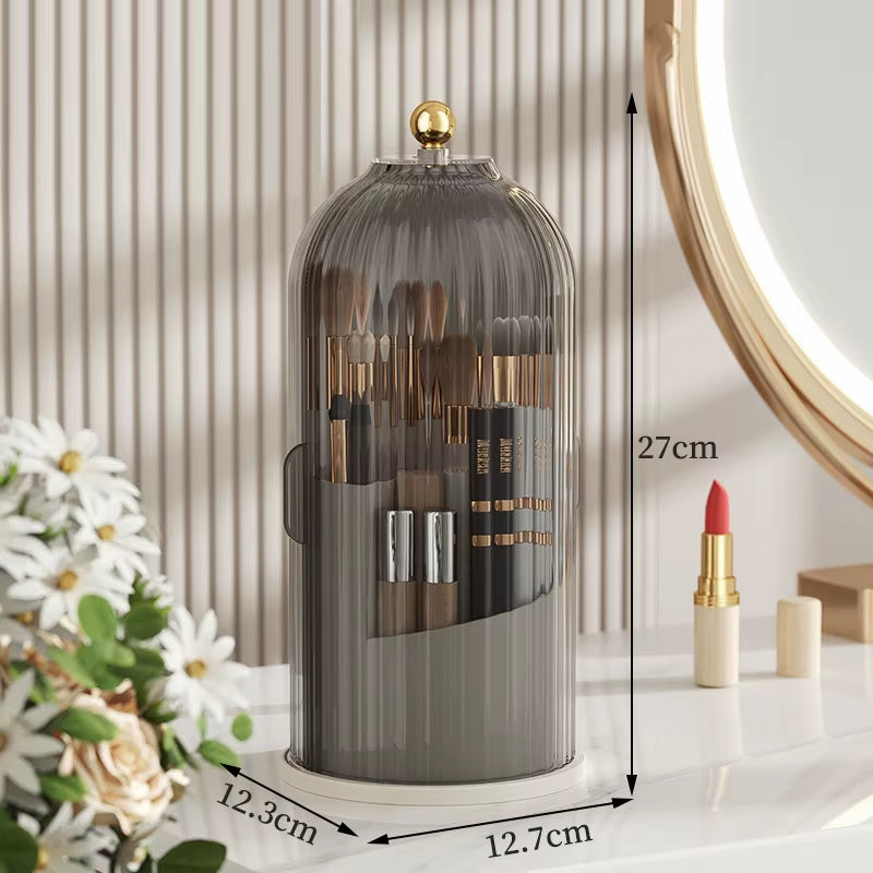 360° Rotating Makeup Brush Holder with Lid – Dustproof Cosmetic Organizer for Brushes, Lipsticks, Eyebrow Pencils & More