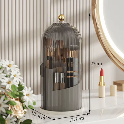 360° Rotating Makeup Brush Holder with Lid – Dustproof Cosmetic Organizer for Brushes, Lipsticks, Eyebrow Pencils & More