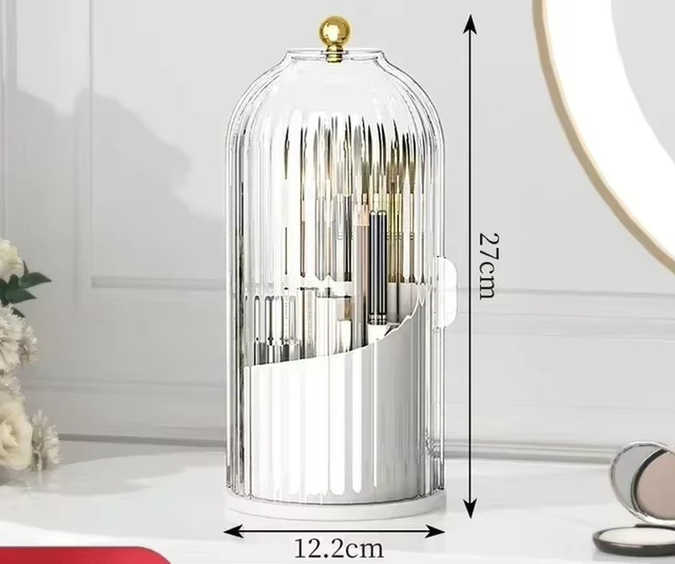 360° Rotating Makeup Brush Holder with Lid – Dustproof Cosmetic Organizer for Brushes, Lipsticks, Eyebrow Pencils & More
